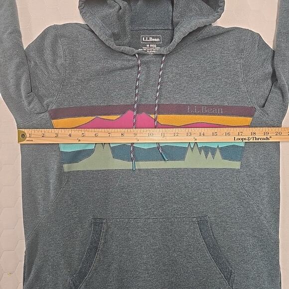 LL BEAN Womens M Cozy Camp Pullover Sweatshirt Hoodie Thumbholes Green Hiking - Picture 7 of 8
